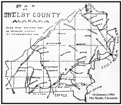 1904 Map of Shelby County Alabama